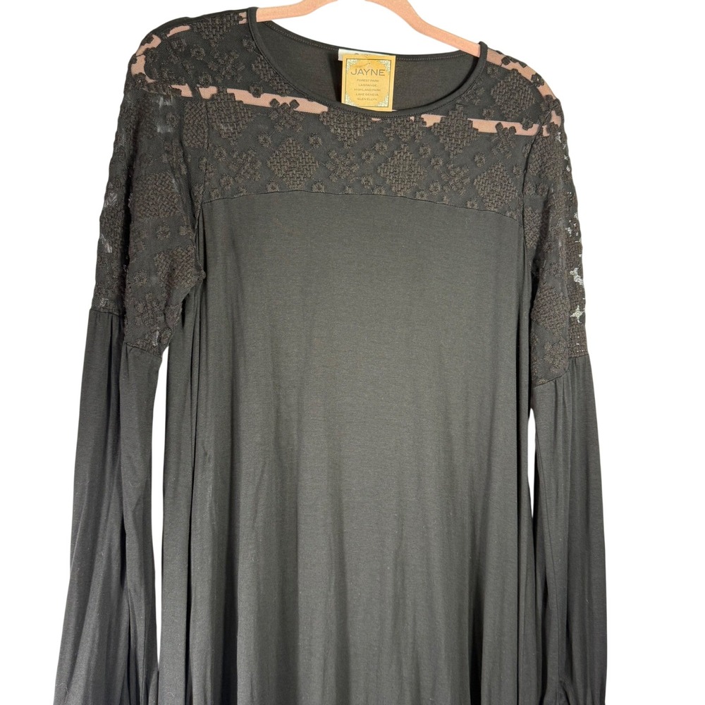 Three Dots Black Lace Shoulder Long Sleeve‎ Dress Viscose Blend LD5798 NWT L